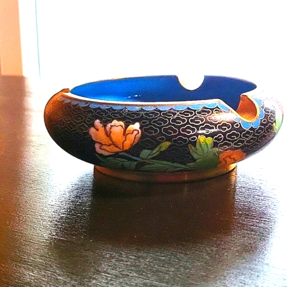 Cloisonne Enamel & Brass Vintage Ashtray
